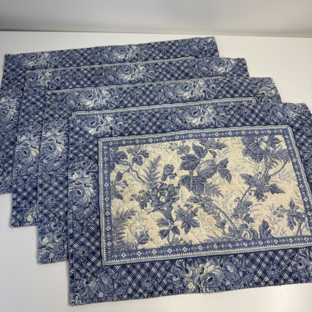 Vera Bradley Designs Blue & White Toile Placemats Set of 4 Rare Vintage
